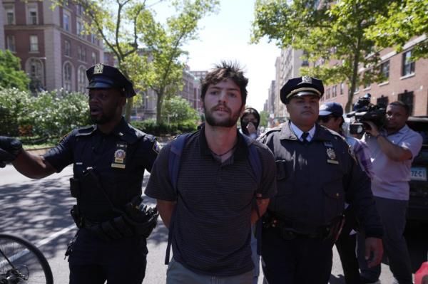 New York City Police Department officers arresting a pro-Palestine protestor during a demo<em></em>nstration outside Barnard College of Columbia University on the first day of Fall semester, 2024