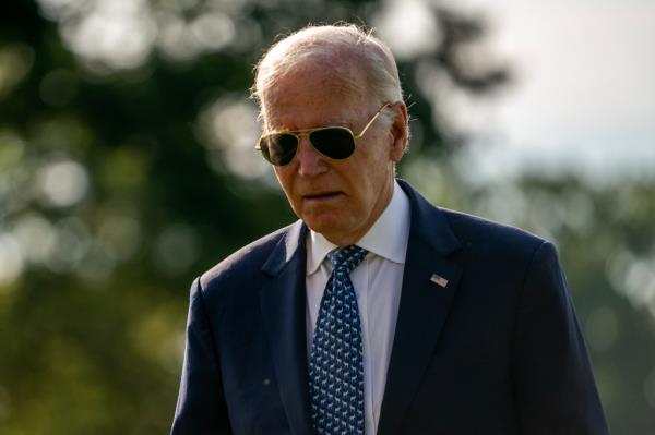 President Joe Biden walks across the South Lawn while returning to the White House from Delaware on September 2, 2024 in Washington, DC. 