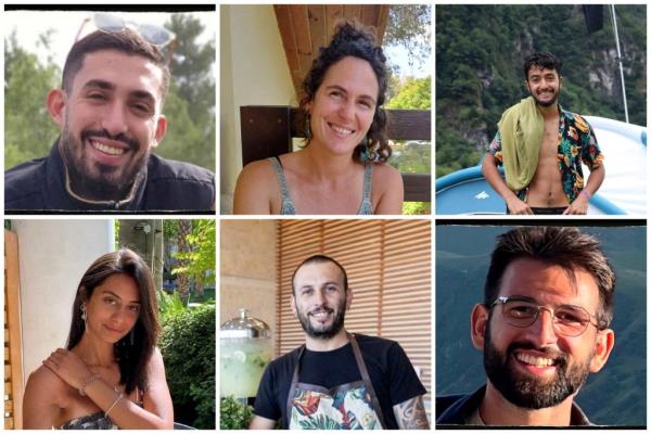 Hostages Ori Danino, Carmel Gat, Hersh Goldberg-Polin, Eden Yerushalmi, Alexander Lobanov, and Almog Sarusi, who were kidnapped by Hamas during the October 7 attacks, and whose bodies have been found underground in the Rafah area of the Gaza Strip and returned to Israel.